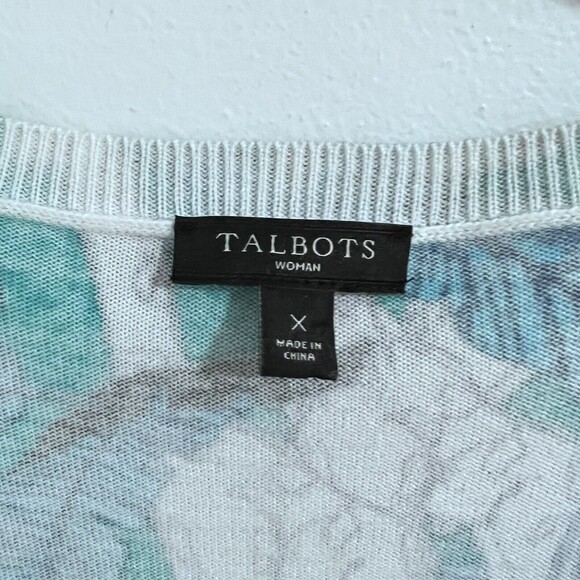 Talbots Teal Blue Novelty Cardigan Sweater Size X Giraffe Print Palms Business - Picture 3 of 7